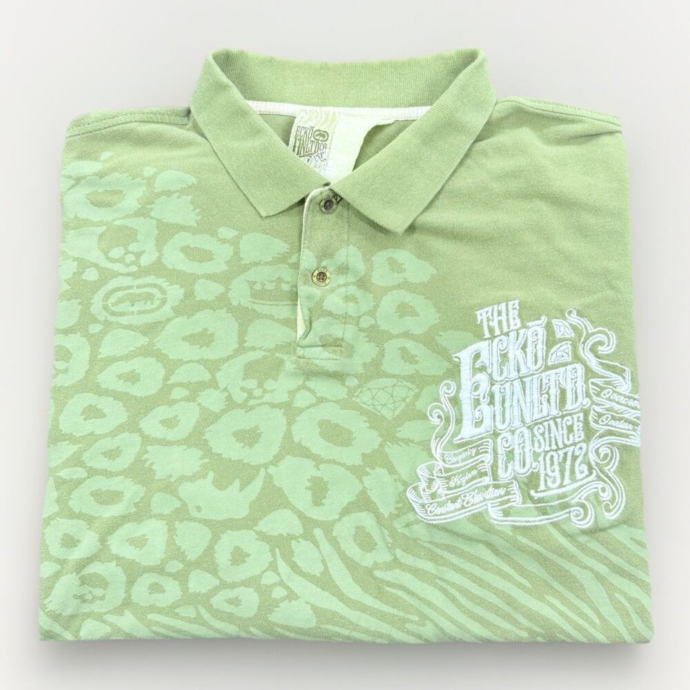 Ecko Unltd Mens Green Embroidered Short Sleeve Urban Polo Shirt Size 3XL